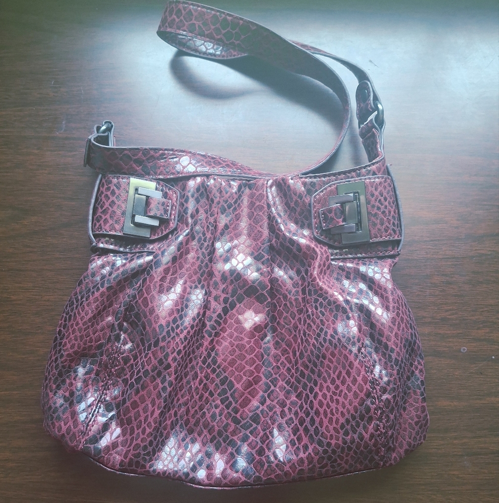 Jessica Simpson Burgundy Snakeskin Print Shoulder Bag